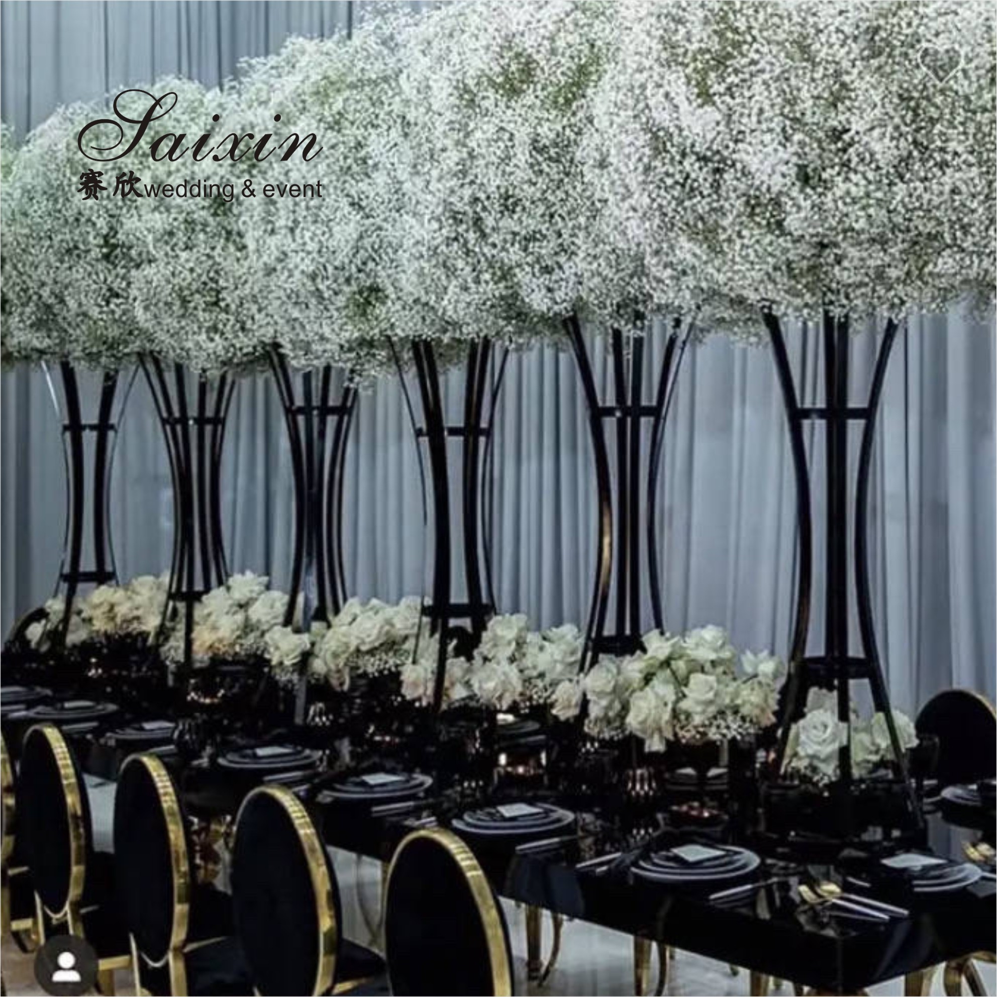 Tall Black Metal Flower Stand Arrangement Wedding Centerpiece