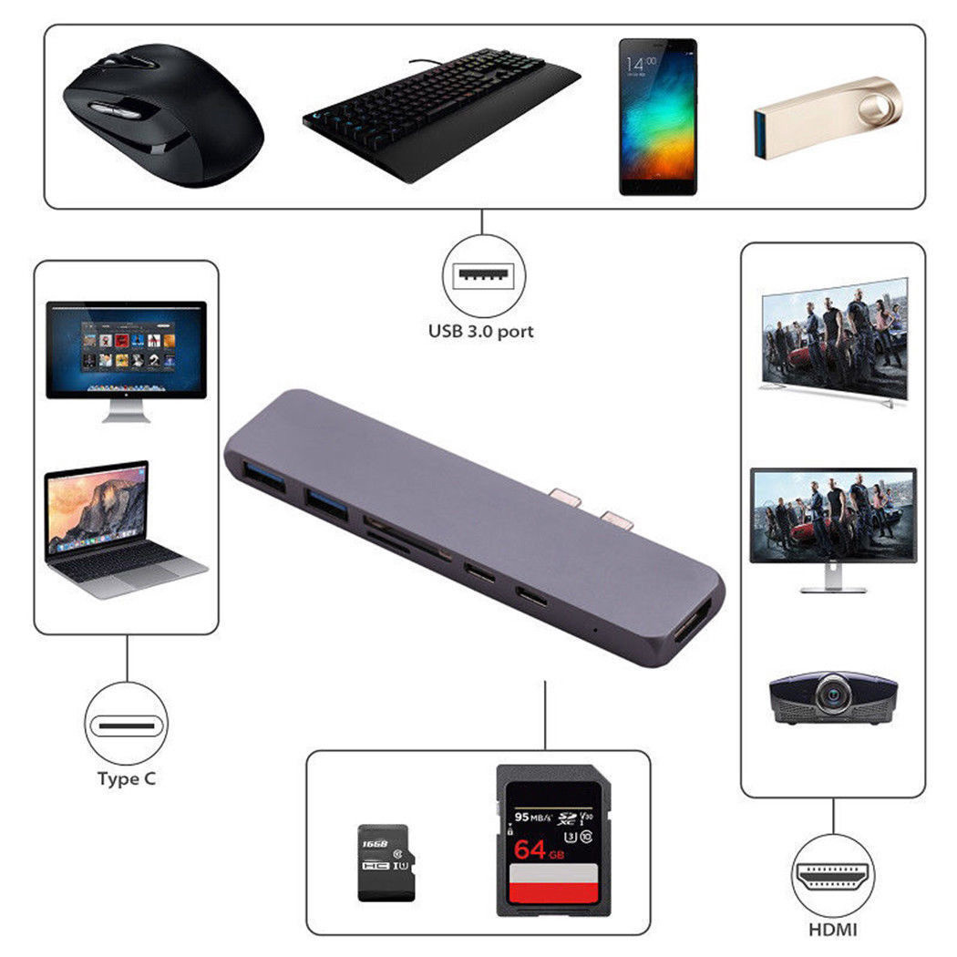 New product USB-C Hub 7 in 1 thunderbolt 3 usbc Docking station hub for 2016 2017 2018 macbook pro adapter HUB
