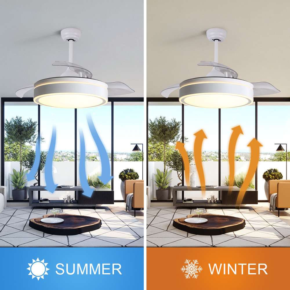 Invisible Ventilador Ceiling Fan 42 Inch 52 Inch Dimmable Retractable Ceiling Fan With Light
