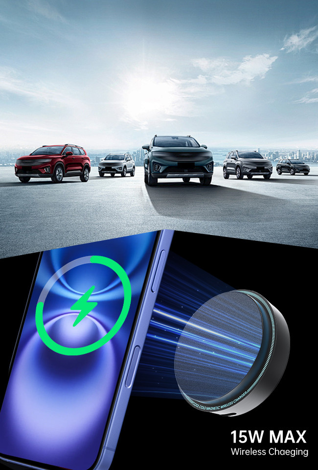 Heat Dissipation Wireless Car Magsafe Charger Fast Charging One Handed Operation