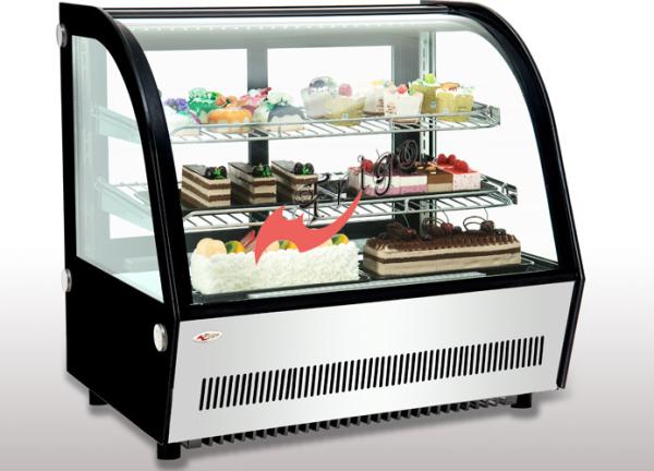 Small Curved Glass Refrigerated Bakery Display Case Countertop Mirrors / Steel