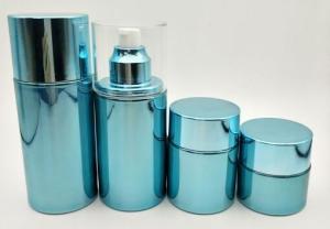China Blue Glass Cosmetic Cream Bottles / Refillable Pump Bottle Customized Logo and Color wholesale