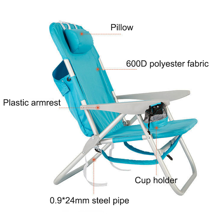 Aluminum Outdoor Folding Beach Chair with Storage Pouch and Traditional Design Style