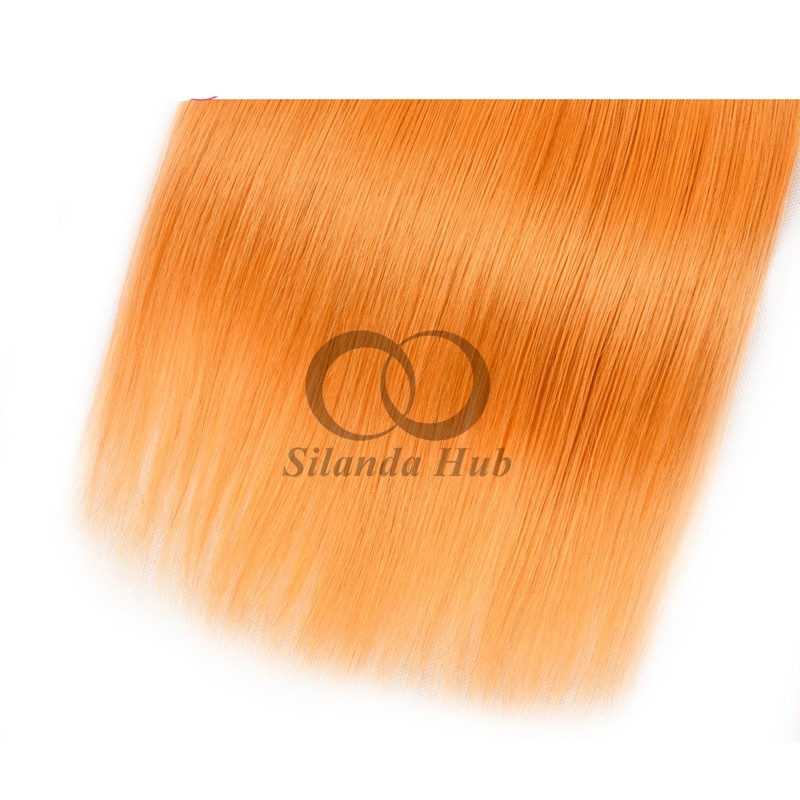 Orange Straight Remy Human Hair Bundles Sew In Weave Bundles Brazilian Bundle Deals