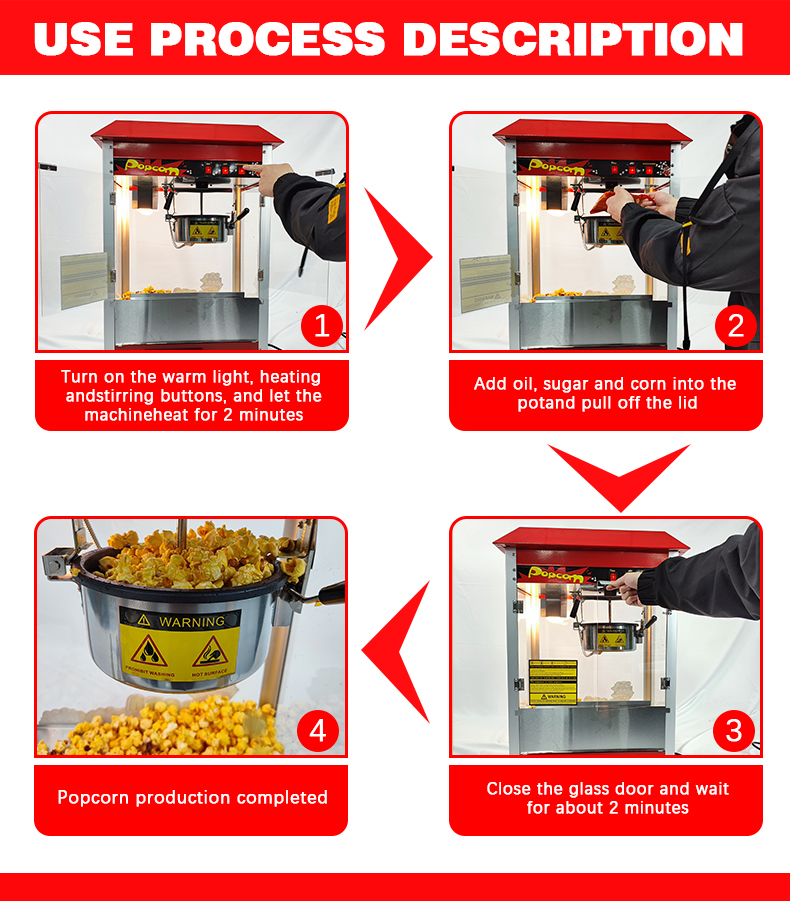 Electric Commercial Popcorn Maker With Cart For And Red Color