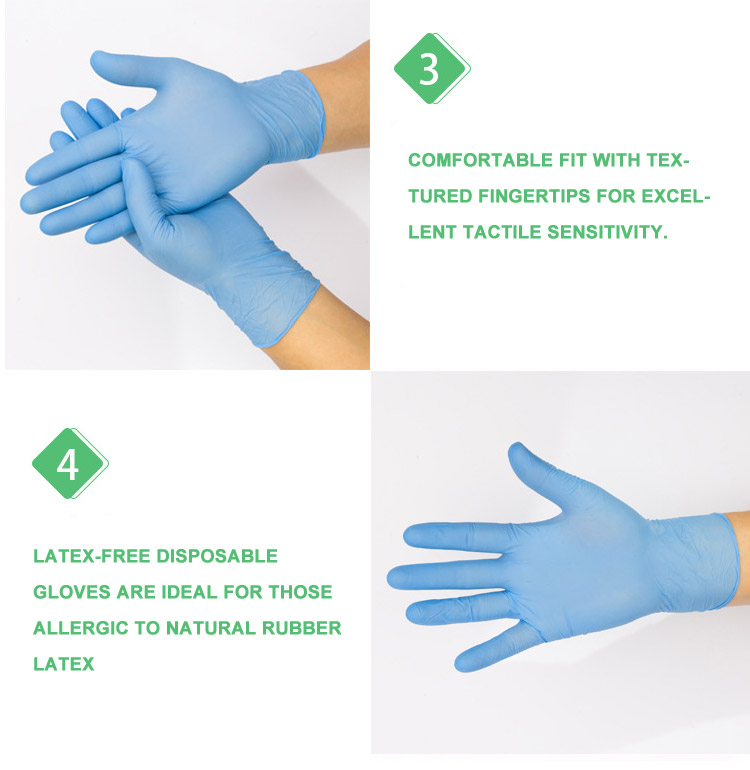 Work chemical pink logo blue printing rubber magenta powder free examination medical nitrile gloves disposable