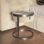550mm Pine Lamp Bedside Table Round Mid Century Marble Top