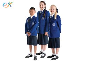 China EEC Custom School Uniforms Blue Blazer White Shirts / Shorts Skirt For Primary Middle wholesale