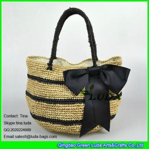 China LUDA new striped straw beach bags totes bowknot raffia straw handbags wholesale