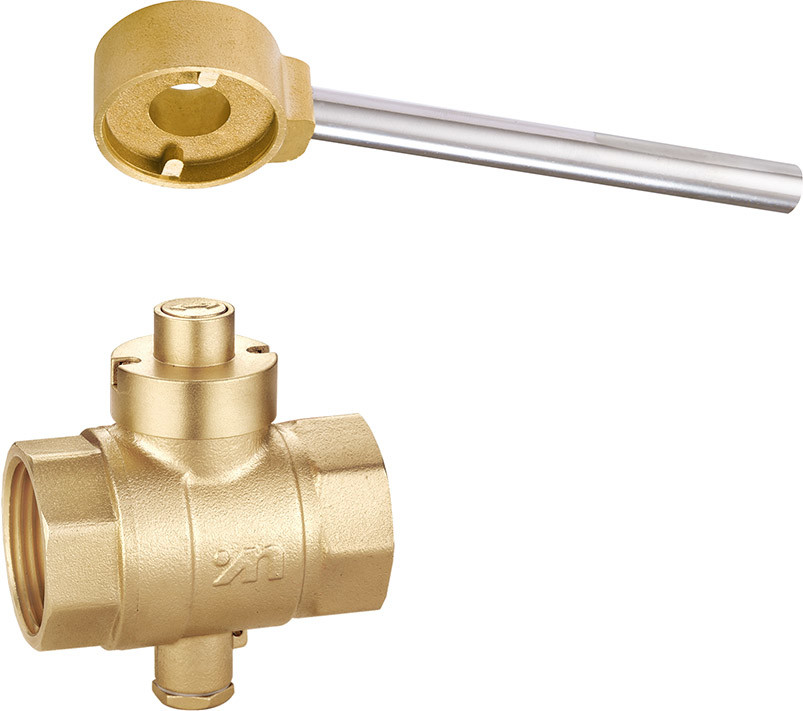 1612 FxF Magnetic Lockable Brass Ball Valve size DN20 DN25 DN32 DN40 DN50 with Round Patterned Stemhead and Meter Outlet