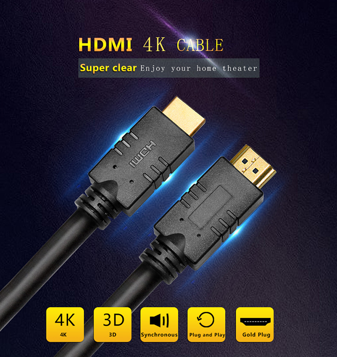 Gold Plated high speed 2m 3D 4K 1080P hdmi 4K cable