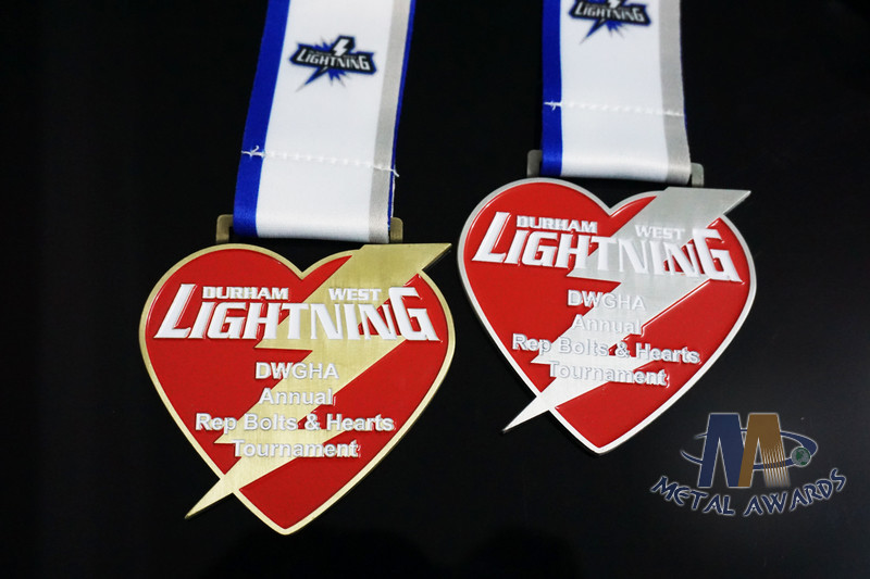 Heart Shape Die Casting Metal Award Custom Logo Medals Sublimated / Heat Tranfer Printing Ribbon