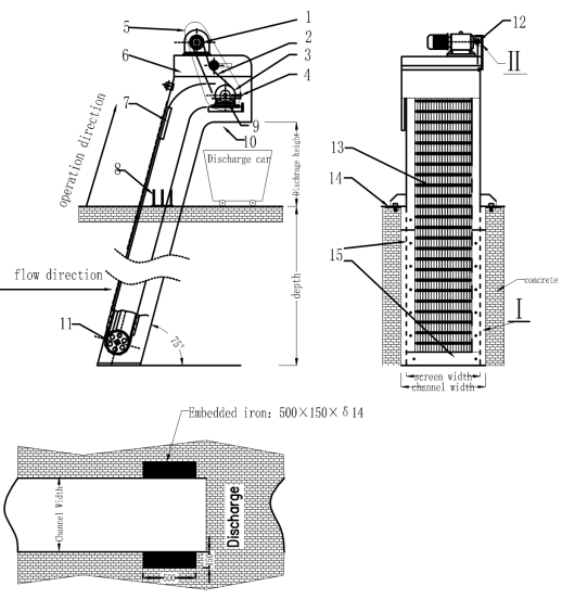 Multi Rake Wastewater Bar Screen Mechanical Type Remove Large Solid Reject