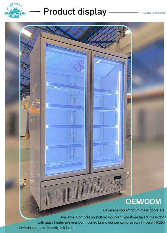 Beer Vertical Glass Showcase Double Door Beverage Refrigerator Chiller