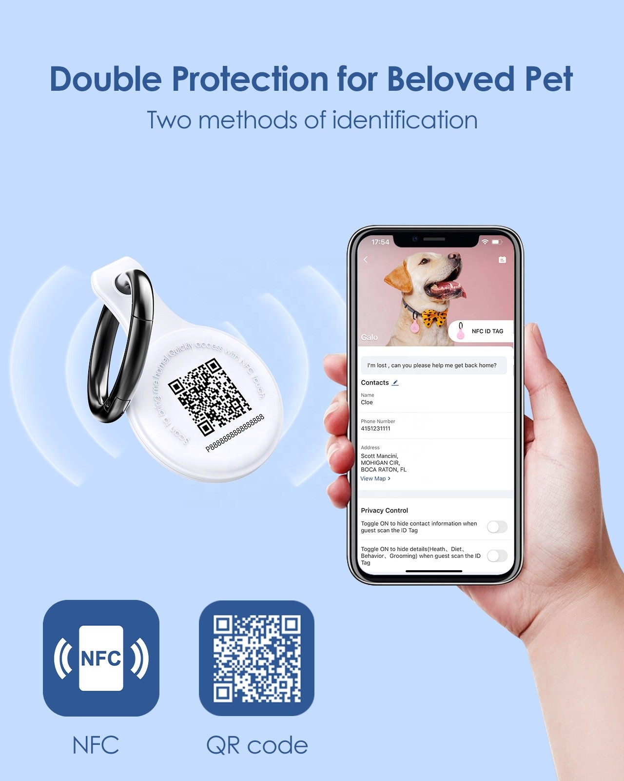 Soft Enamel Zinc Alloy Metal NFC QR Code Pet ID Tags Dog Tags