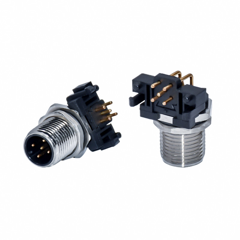 5Poles M12 Waterproof Connector 90 Degree Male A Code PCB Panel Mount Connector Shielded