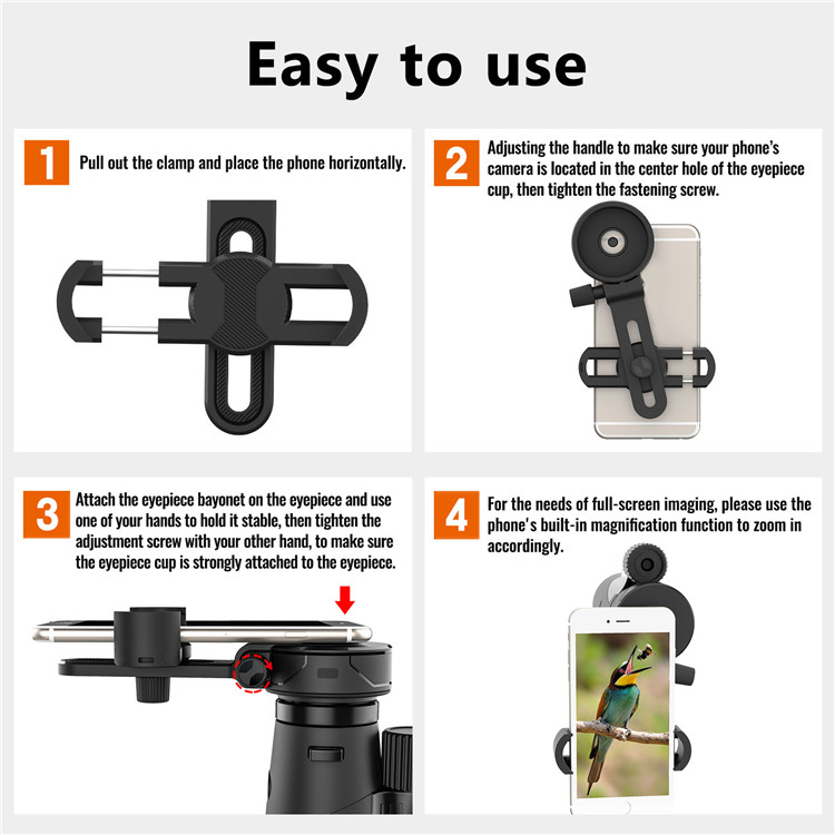 Black Cell Phone Spotting Scope Adapter For Telescope Binoculars Monocular