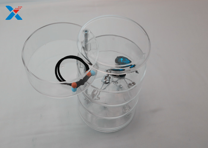 Rotating Acrylic Jewelry Display Case , 4 Tiers Round Acrylic Jewellery Display Stands