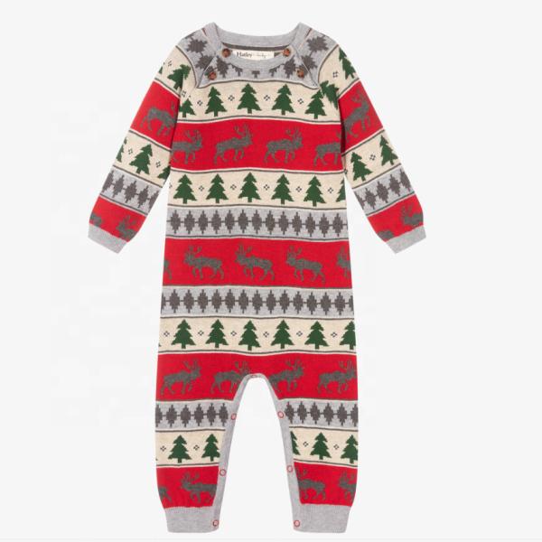 Wholesale Christmas 100% Cotton With Button Full Sleeve Baby Sweater Overall