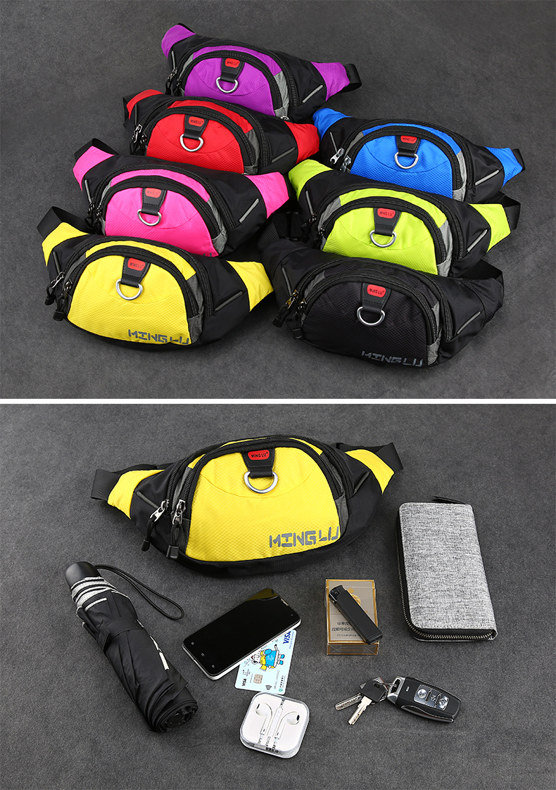 Red Yellow Women Designer Waterproof Waist Bag Solid Color Multi Storey
