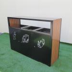 3 Compartment Recycling Bin Pation Furniture Outdoor Metal Wood Waste bin