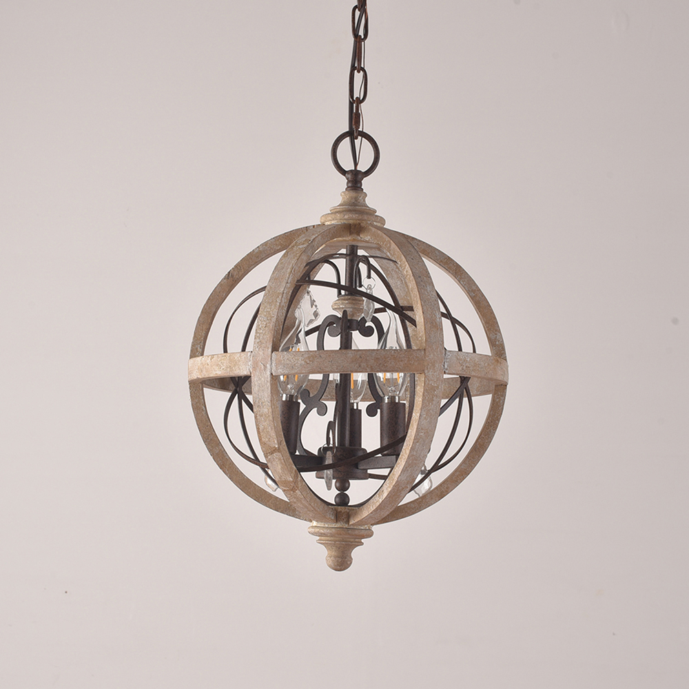 Retro Chandelier Lighting Industrial Hanging Pendant Lamp Globe Wooden Chandelier(WH-CI-108)