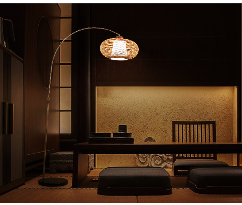 Chinese style floor lamp fishing lamp bamboo Art tea room floor light Zen standing lighting marble floor lamps