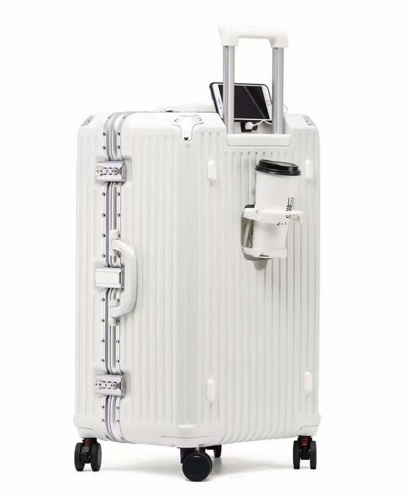Factory Supplier Multi-Functional Aluminum Frame Luggage Box Hook Suitcases TSA Lock Luggage Case With USB Socket Cup