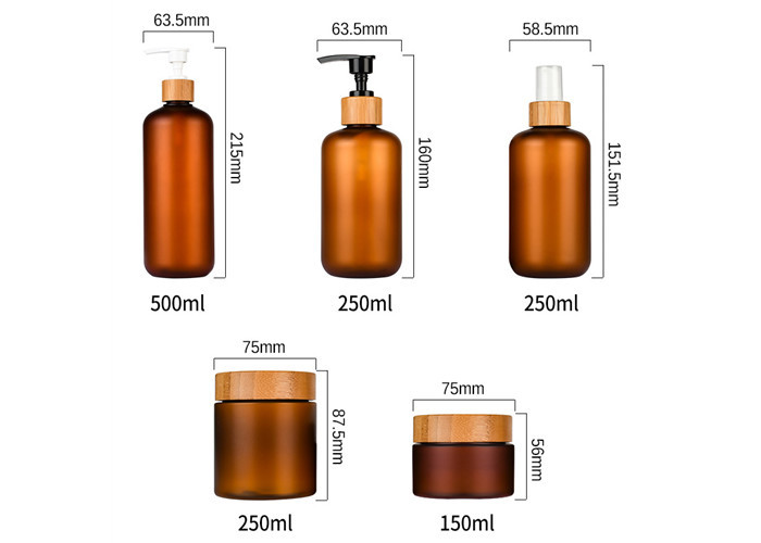 Bamboo Lid Empty Facial Cream Pump Lotion Jars Containers Cosmetic Packing Set Amber PET Plastic Bottle