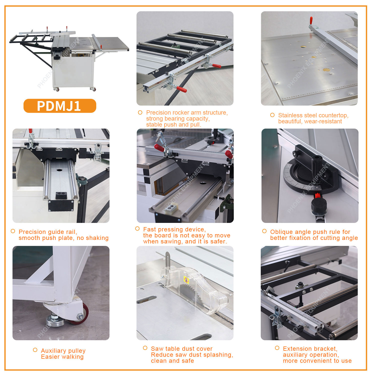 Max.Cutting Height at 45° of 65mm Woodworking Table with Automatic Sliding Panel Saw