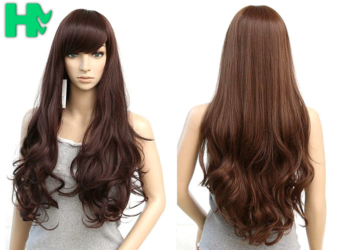 Brown Color Rose Intranet Long Curly Wigs Synthetic Hair 250% Density