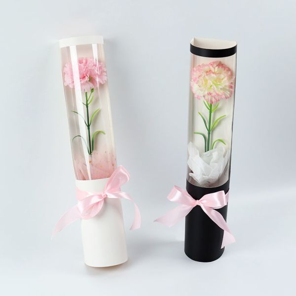 Round Cylinder Paperboard Luxury Flower Gift Packaging PVC Box for Florist Rose Shipping