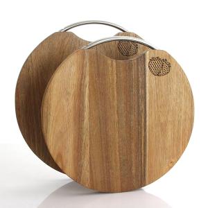 China Kitchen Round Dia 30cm Acacia Wood Cutting Board With Handle wholesale