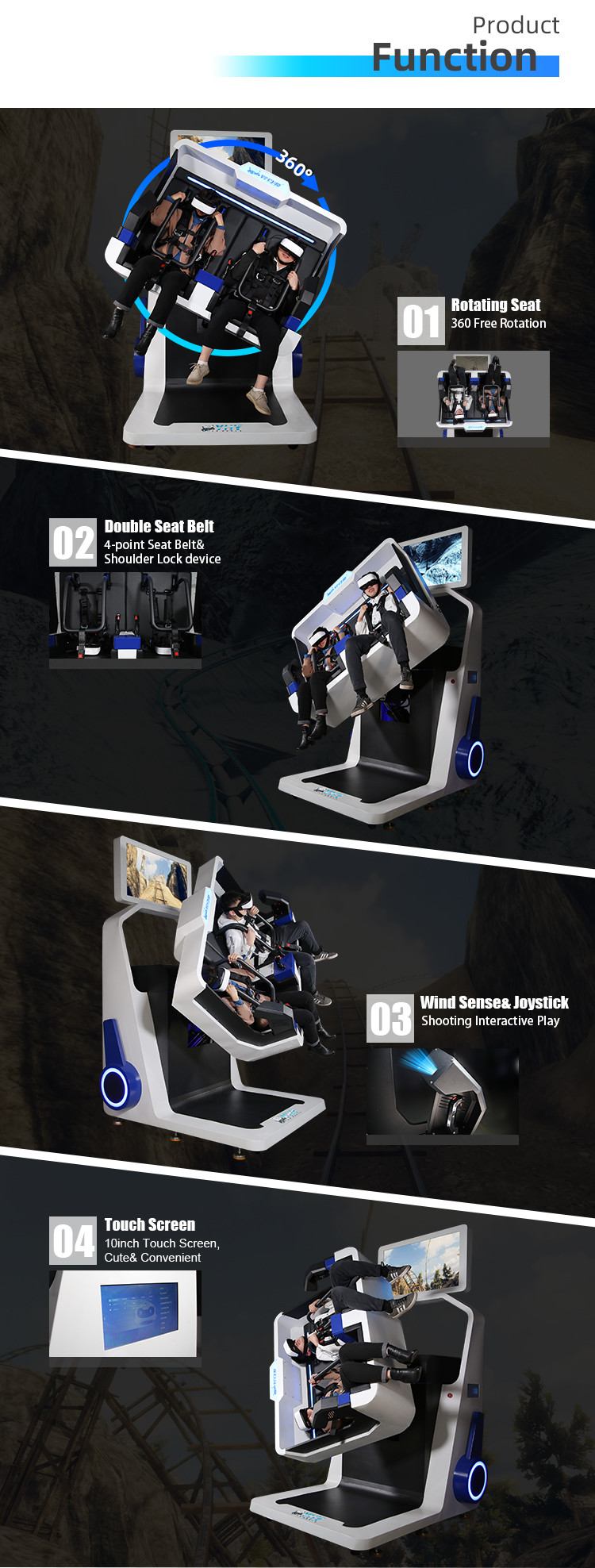 Theme Park 9D VR Simulator Double Seats 360 Degree Virtual Reality Equipment