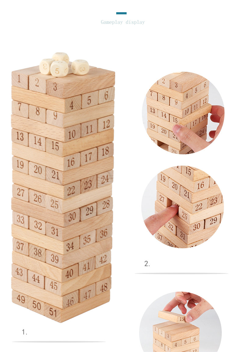 Digital 51PCS Log Building Blocks Dominos Jenga Blocks