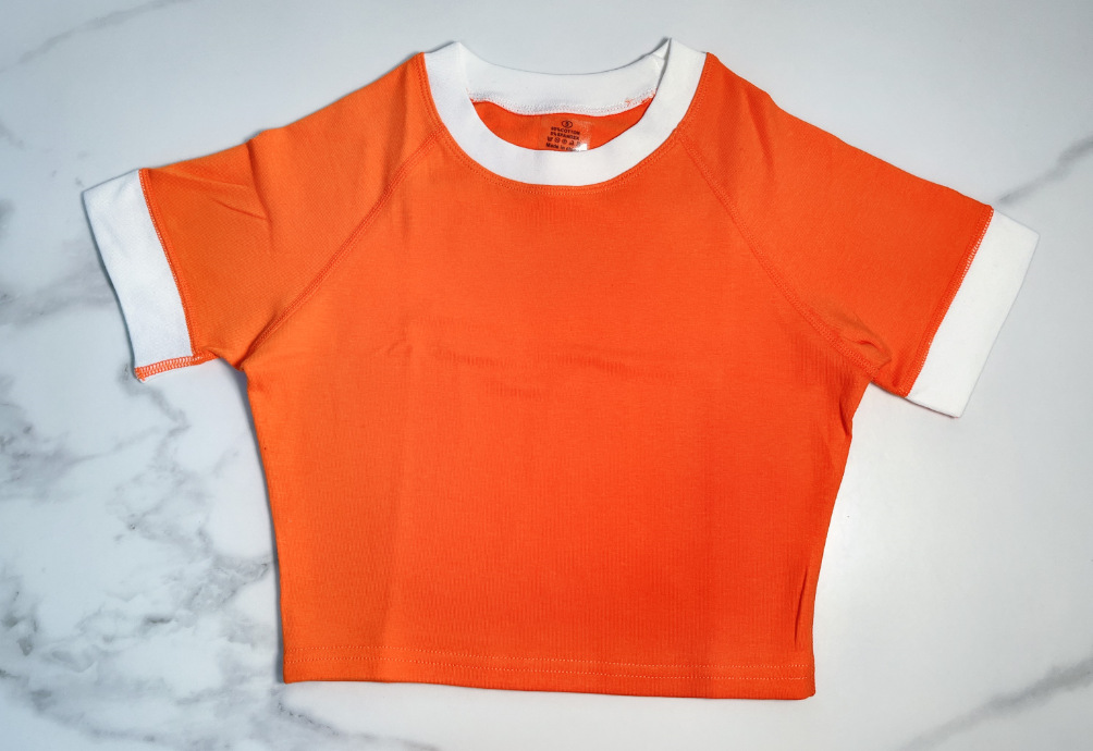 Custom Cropped T-shirts for Women in Vintage Y2k Style S-XL Contrast Color Ringer Crop Top