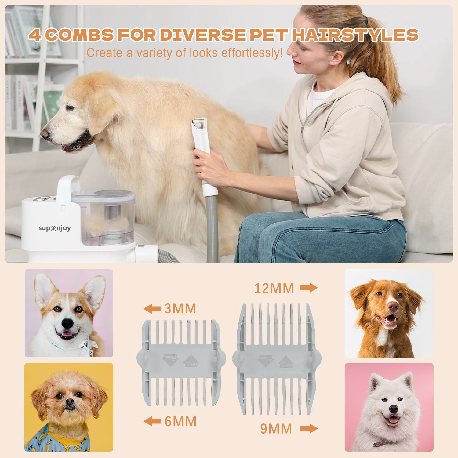 Customizable 300W Pet Grooming Vacuum Tool for Hair Shedding Trimmer Comb Accessories