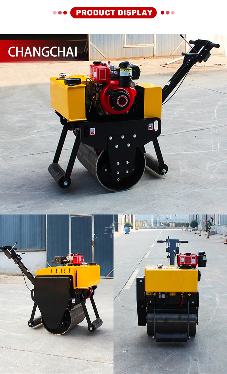 Walk Behind Single Drum Roller HQ-YL600C Vibratory Road Roller 0.3 Ton with 5.5 KW Power