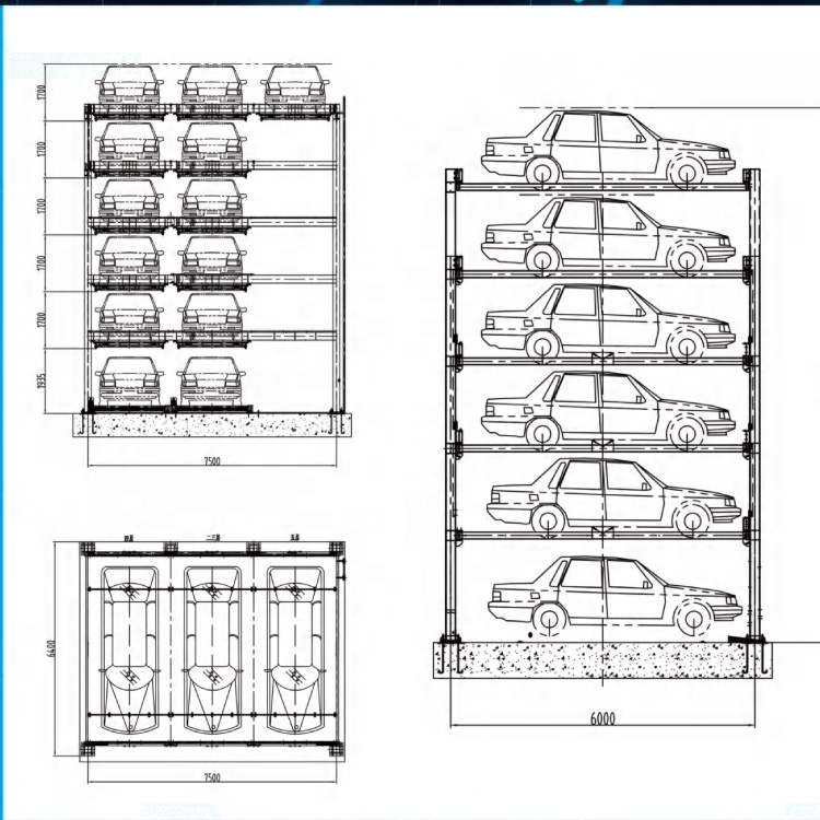 Space Saving Semi Automatic Puzzle Parking System with 6 Layers and 10350mm Height