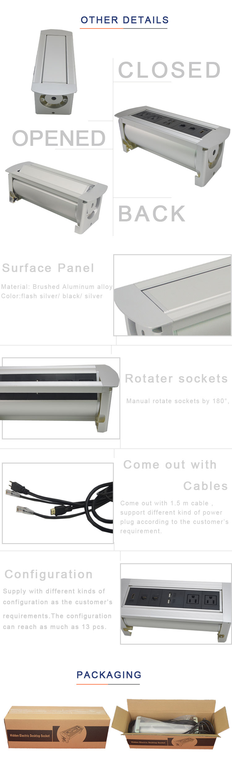 110V US power hand overturn conference table socket box with receptacle outlet
