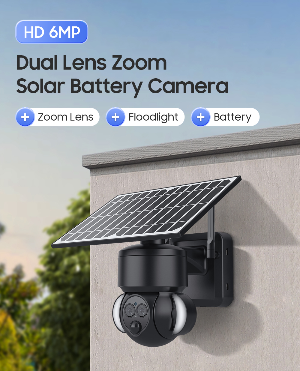 6MP HD IP Solar Security Camera 4G PTZ Dual Lens 12X Zoom Black Color
