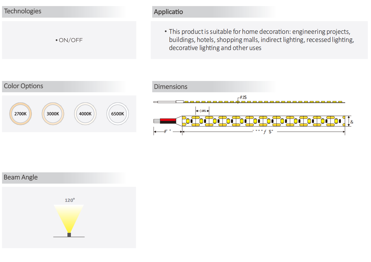 2219 Mini Cut Series IP20 Bare LED Strip 2835 24V 2700K 3000K 4000K 6500K LED Strip Light