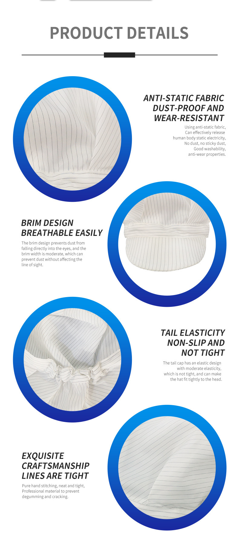 esd Cap Lint Free Anti Static Hat Polyester Cleanroom Antistatic ESD Cap Clean Room Cap