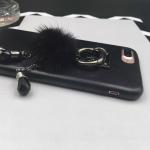 PU Black Metal Buckle Small Hairball Pearls Pendant Strap Cell Phone Case For