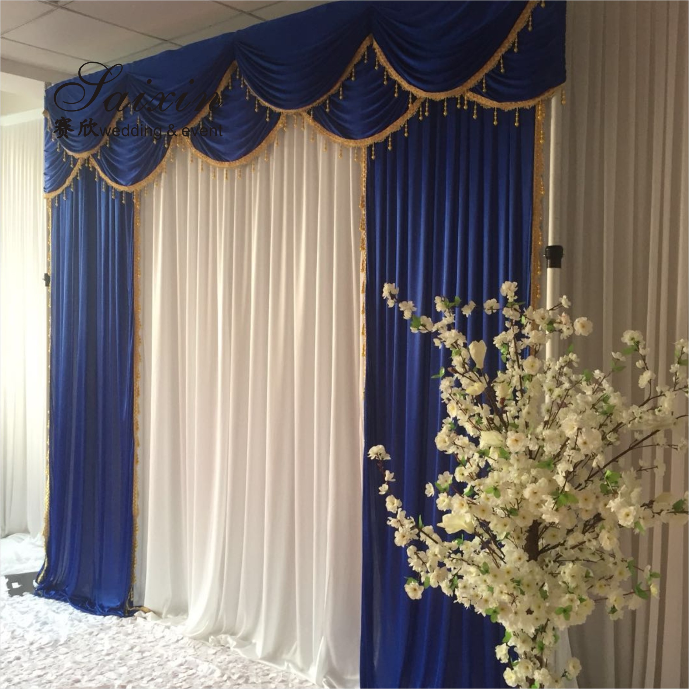 SX-387 Beautiful Wedding Stage Decorative White Drapery Hanging Ceiling Drapes