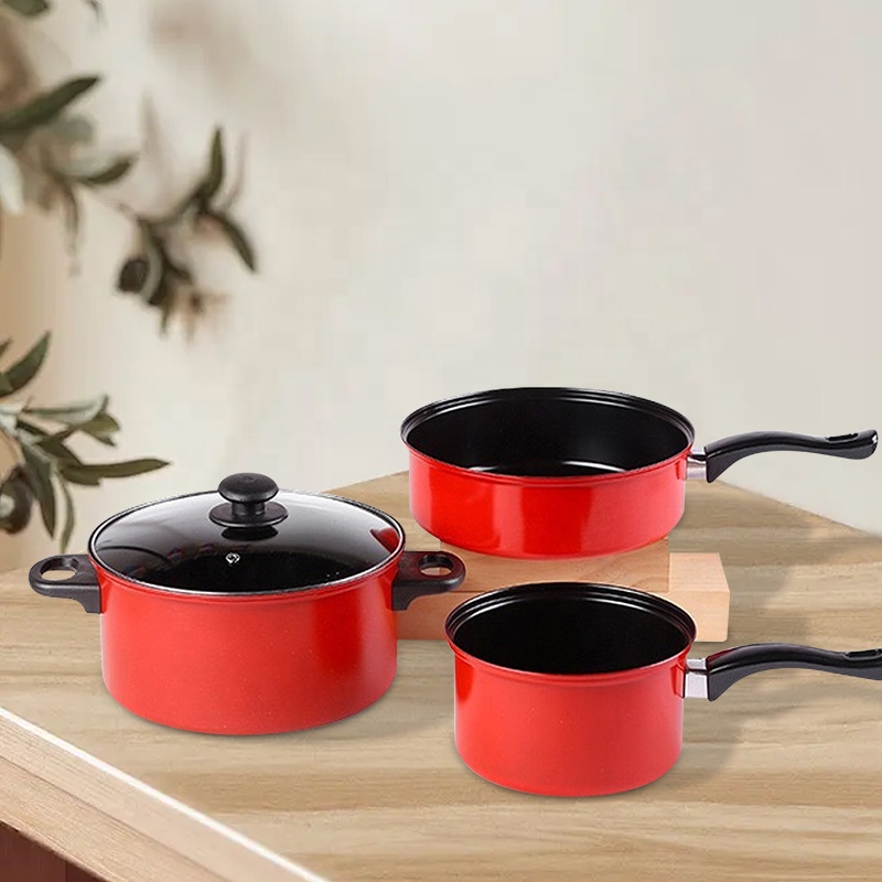Multifunction Red 4 Pcs Kitchen Cast Iron Cookware Set Non Stick With Bakelite Handle