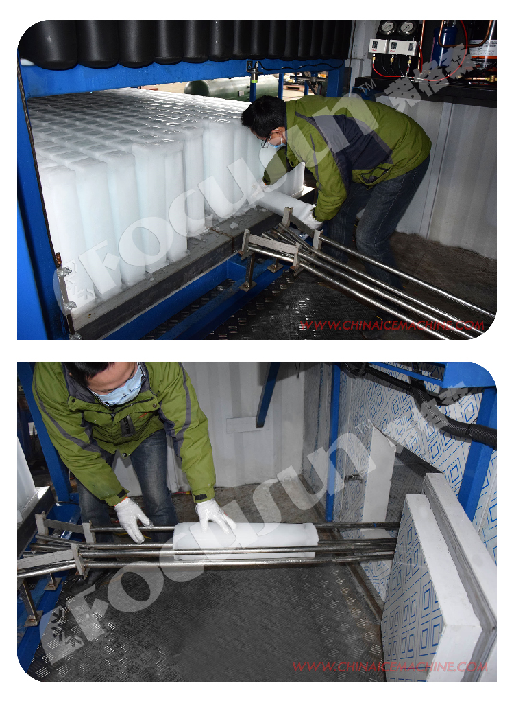 All-in-One Container Focusun 5 Tons/Day Air-Cooling Direct Cooling Block Ice Machine