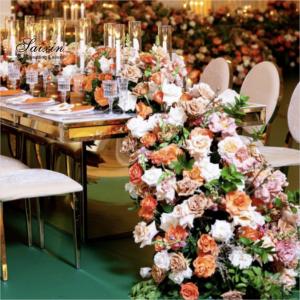 China Wedding Decoration Supplies Custom Color Silk Wedding Floral Table Runner Sweetheart Table Artificial Flowers wholesale