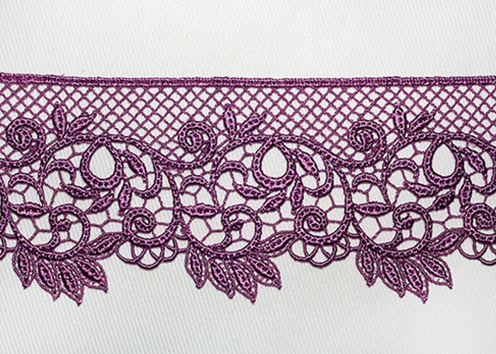 Customized DTM Floral Embroidered Guipure Lace Trim Ribbon For Bridal Dress 7 CM Width