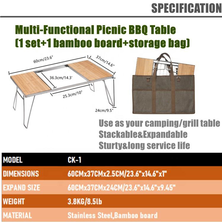 Lightweight Portable Adjustable Barbecue Beach Picnic Camping Kitchen Igt Table with 1
